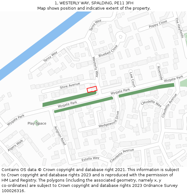 1, WESTERLY WAY, SPALDING, PE11 3FH: Location map and indicative extent of plot