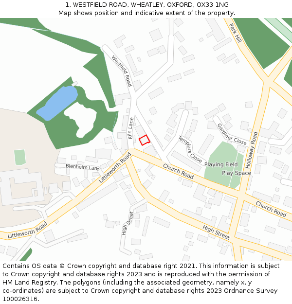 1, WESTFIELD ROAD, WHEATLEY, OXFORD, OX33 1NG: Location map and indicative extent of plot