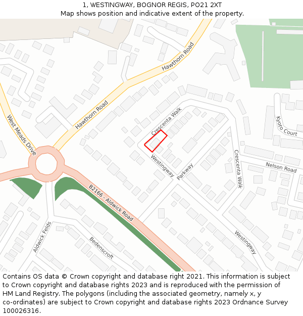 1, WESTINGWAY, BOGNOR REGIS, PO21 2XT: Location map and indicative extent of plot