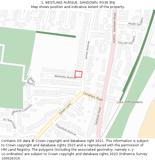 1, WESTLAKE AVENUE, SANDOWN, PO36 9NJ: Location map and indicative extent of plot