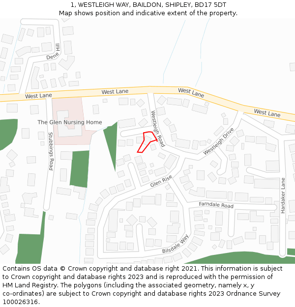 1, WESTLEIGH WAY, BAILDON, SHIPLEY, BD17 5DT: Location map and indicative extent of plot