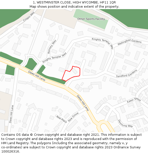 1, WESTMINSTER CLOSE, HIGH WYCOMBE, HP11 1QR: Location map and indicative extent of plot