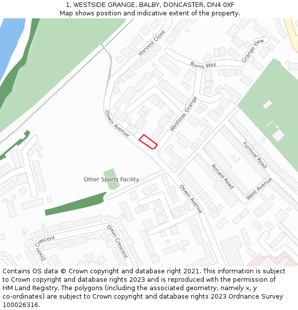 1, WESTSIDE GRANGE, BALBY, DONCASTER, DN4 0XF: Location map and indicative extent of plot