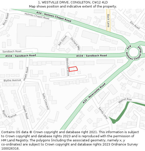 1, WESTVILLE DRIVE, CONGLETON, CW12 4LD: Location map and indicative extent of plot