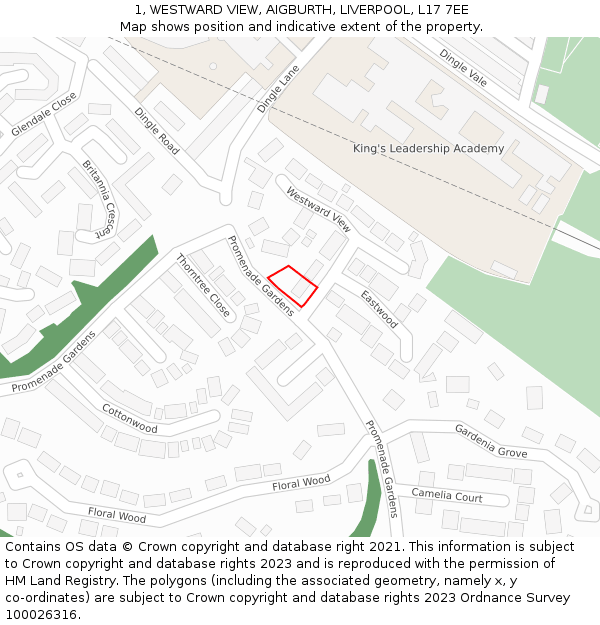 1, WESTWARD VIEW, AIGBURTH, LIVERPOOL, L17 7EE: Location map and indicative extent of plot