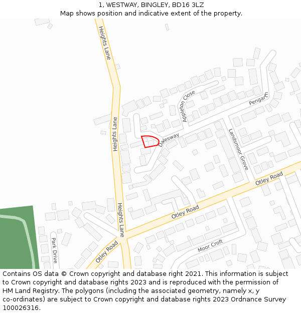 1, WESTWAY, BINGLEY, BD16 3LZ: Location map and indicative extent of plot