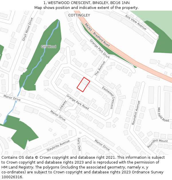 1, WESTWOOD CRESCENT, BINGLEY, BD16 1NN: Location map and indicative extent of plot