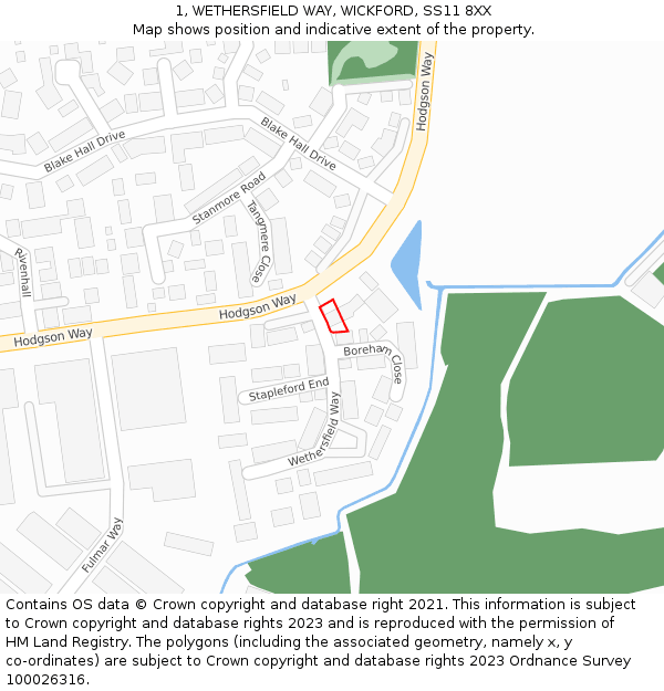 1, WETHERSFIELD WAY, WICKFORD, SS11 8XX: Location map and indicative extent of plot