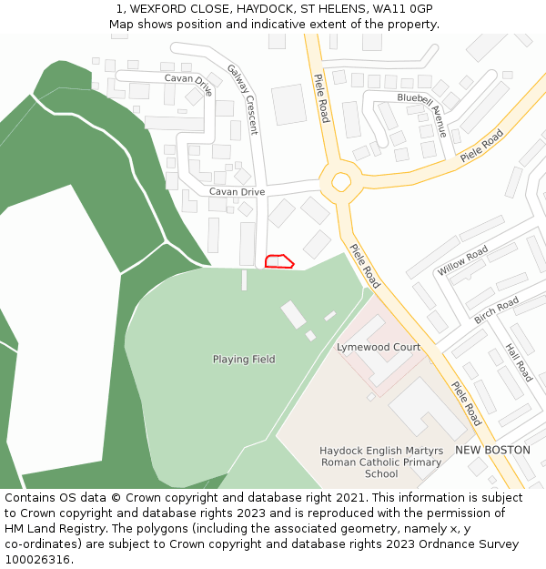 1, WEXFORD CLOSE, HAYDOCK, ST HELENS, WA11 0GP: Location map and indicative extent of plot