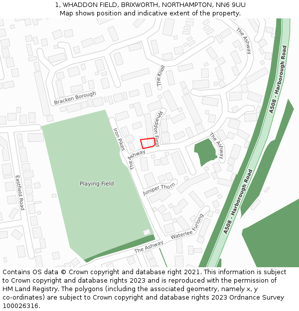 1, WHADDON FIELD, BRIXWORTH, NORTHAMPTON, NN6 9UU: Location map and indicative extent of plot