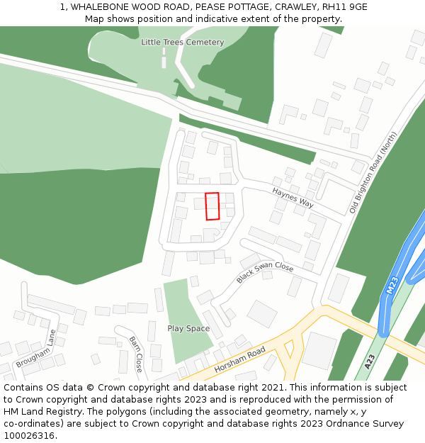 1, WHALEBONE WOOD ROAD, PEASE POTTAGE, CRAWLEY, RH11 9GE: Location map and indicative extent of plot