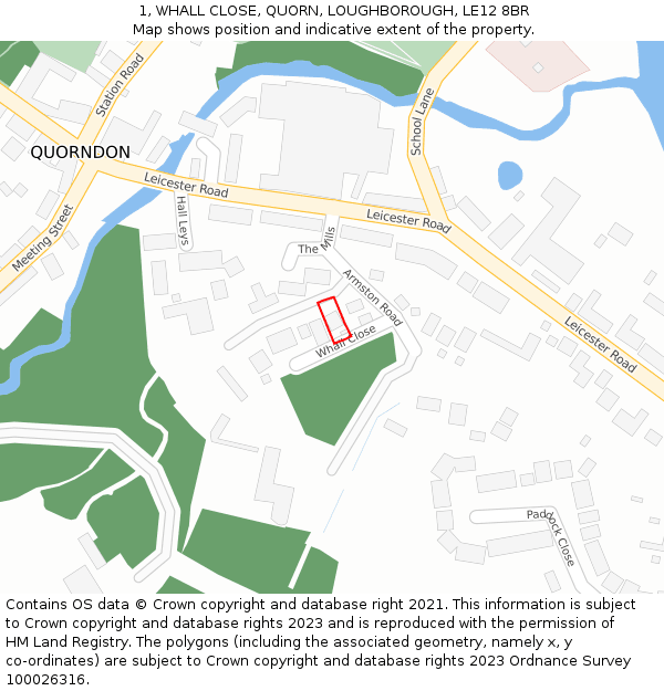1, WHALL CLOSE, QUORN, LOUGHBOROUGH, LE12 8BR: Location map and indicative extent of plot