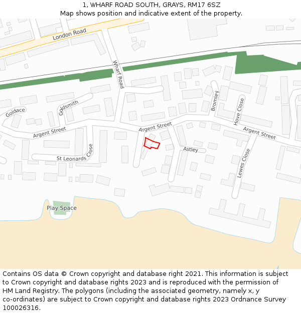 1, WHARF ROAD SOUTH, GRAYS, RM17 6SZ: Location map and indicative extent of plot