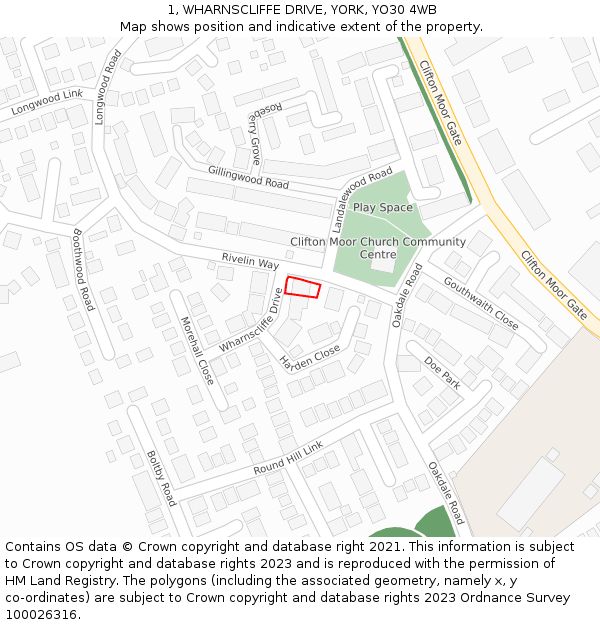 1, WHARNSCLIFFE DRIVE, YORK, YO30 4WB: Location map and indicative extent of plot