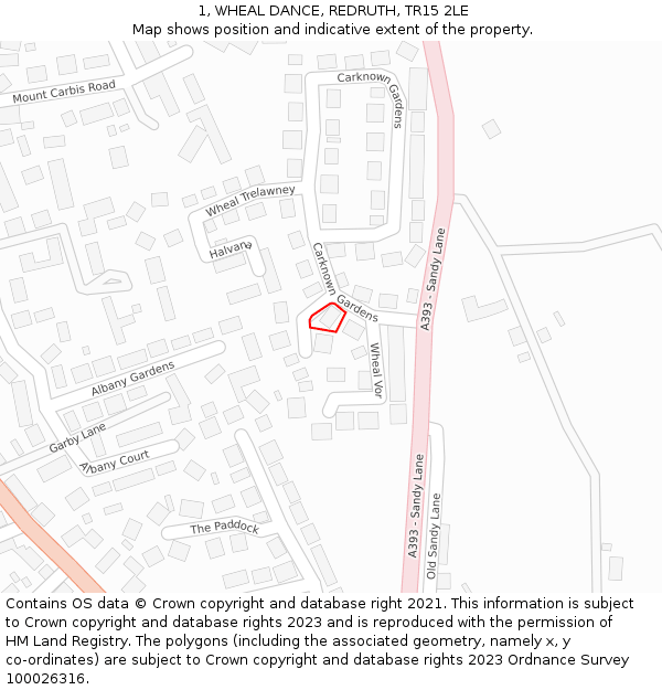 1, WHEAL DANCE, REDRUTH, TR15 2LE: Location map and indicative extent of plot