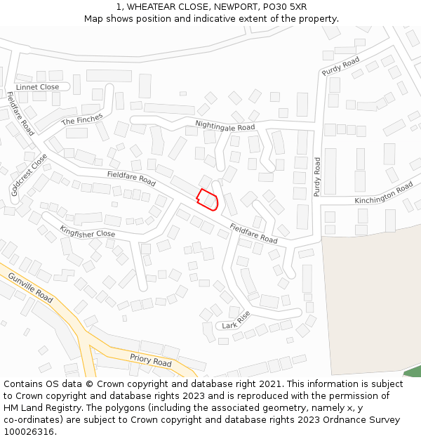 1, WHEATEAR CLOSE, NEWPORT, PO30 5XR: Location map and indicative extent of plot