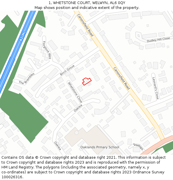 1, WHETSTONE COURT, WELWYN, AL6 0QY: Location map and indicative extent of plot