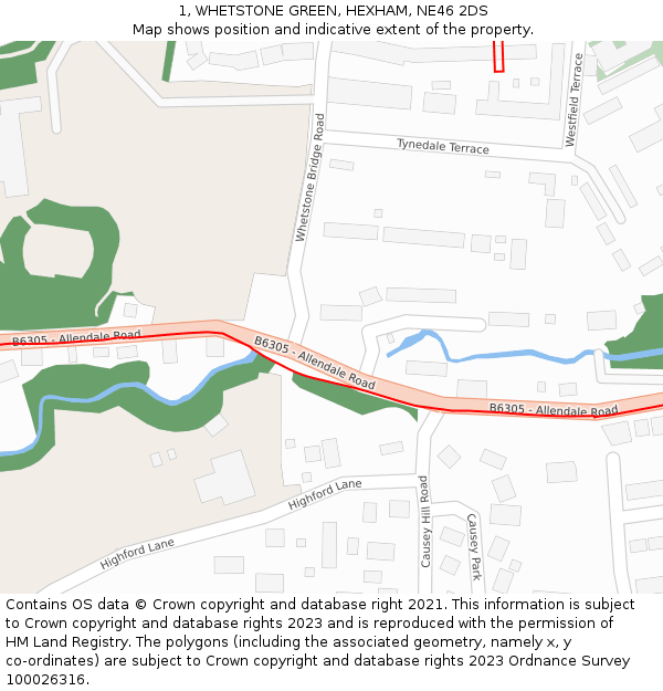 1, WHETSTONE GREEN, HEXHAM, NE46 2DS: Location map and indicative extent of plot
