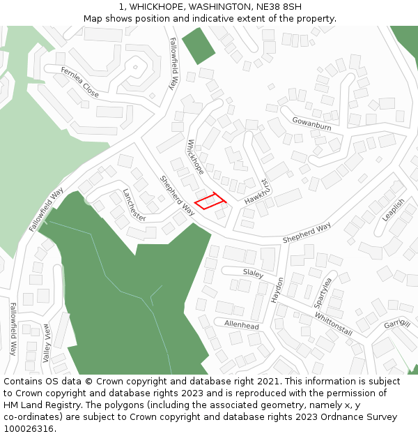 1, WHICKHOPE, WASHINGTON, NE38 8SH: Location map and indicative extent of plot