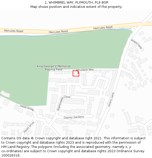 1, WHIMBREL WAY, PLYMOUTH, PL9 8GR: Location map and indicative extent of plot