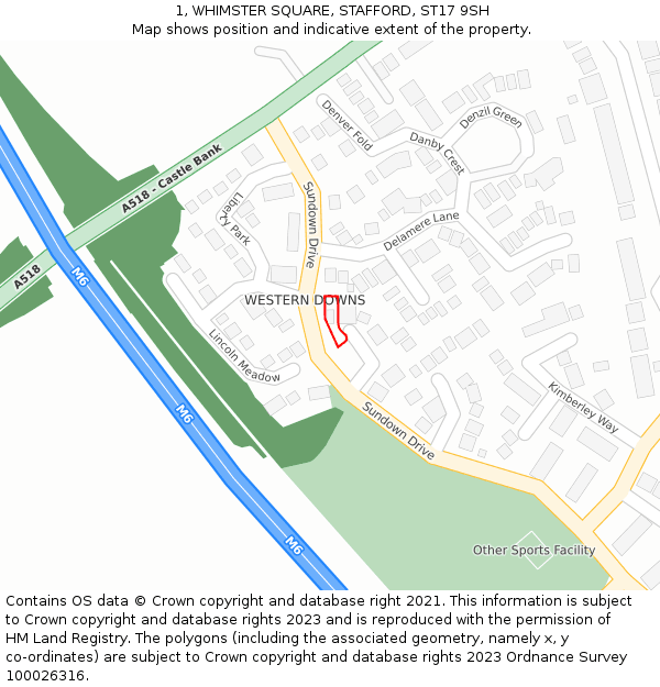 1, WHIMSTER SQUARE, STAFFORD, ST17 9SH: Location map and indicative extent of plot