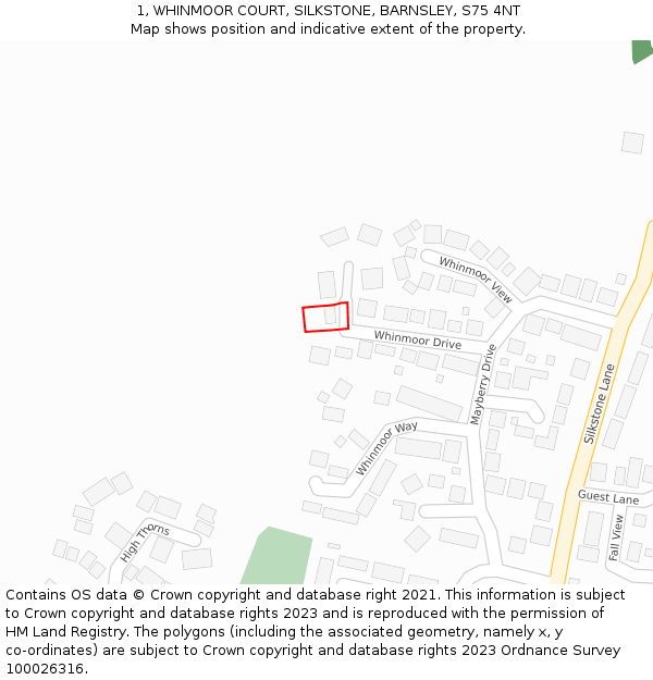 1, WHINMOOR COURT, SILKSTONE, BARNSLEY, S75 4NT: Location map and indicative extent of plot