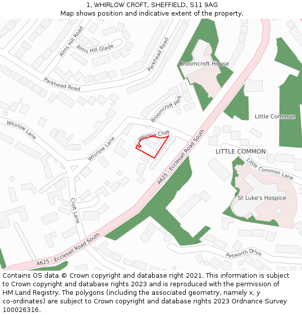 1, WHIRLOW CROFT, SHEFFIELD, S11 9AG: Location map and indicative extent of plot