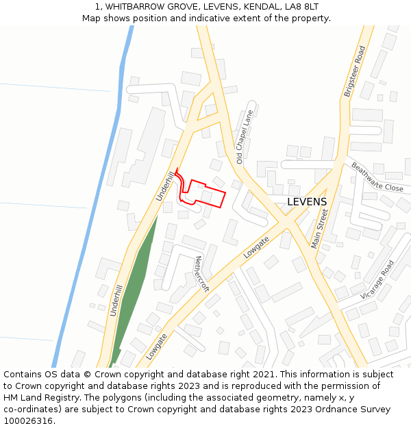 1, WHITBARROW GROVE, LEVENS, KENDAL, LA8 8LT: Location map and indicative extent of plot