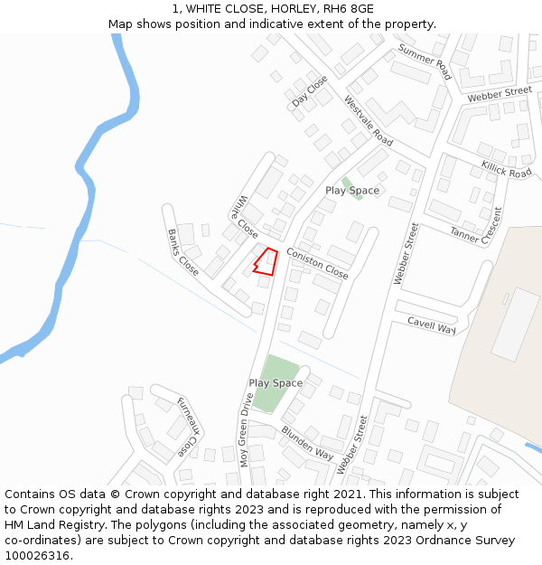 1, WHITE CLOSE, HORLEY, RH6 8GE: Location map and indicative extent of plot