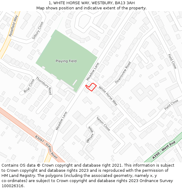 1, WHITE HORSE WAY, WESTBURY, BA13 3AH: Location map and indicative extent of plot