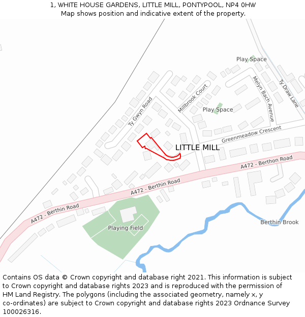 1, WHITE HOUSE GARDENS, LITTLE MILL, PONTYPOOL, NP4 0HW: Location map and indicative extent of plot