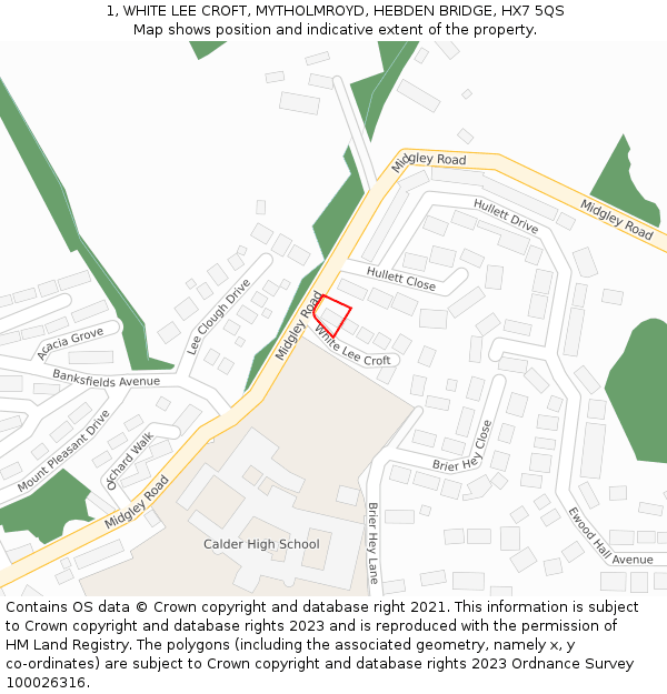 1, WHITE LEE CROFT, MYTHOLMROYD, HEBDEN BRIDGE, HX7 5QS: Location map and indicative extent of plot