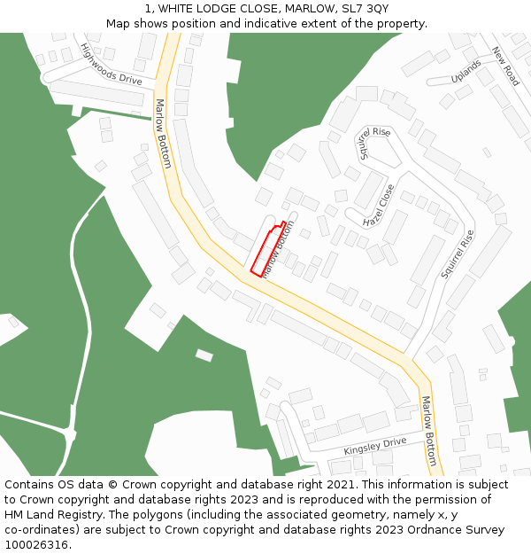 1, WHITE LODGE CLOSE, MARLOW, SL7 3QY: Location map and indicative extent of plot