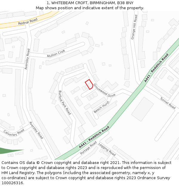 1, WHITEBEAM CROFT, BIRMINGHAM, B38 8NY: Location map and indicative extent of plot