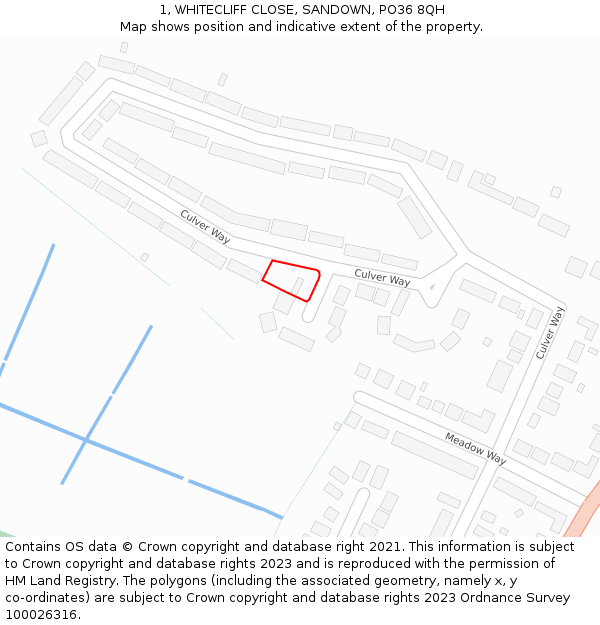 1, WHITECLIFF CLOSE, SANDOWN, PO36 8QH: Location map and indicative extent of plot