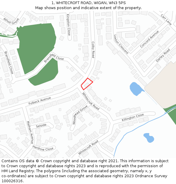 1, WHITECROFT ROAD, WIGAN, WN3 5PS: Location map and indicative extent of plot