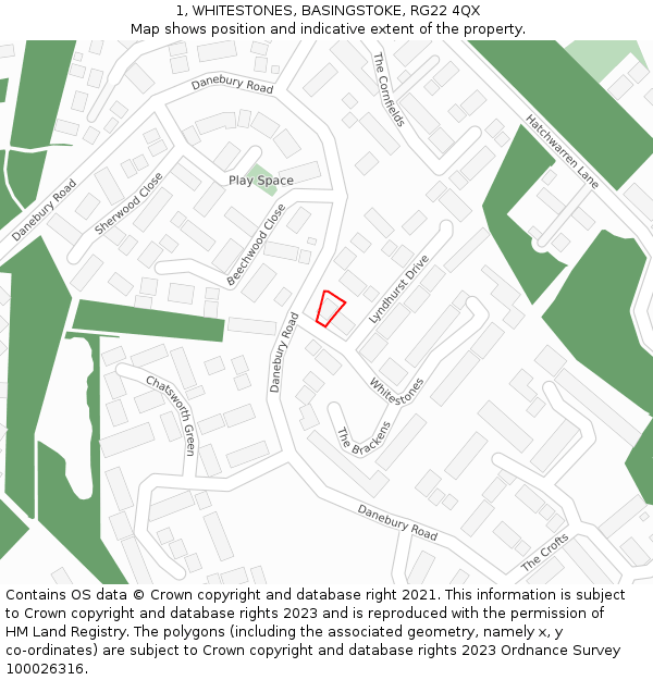 1, WHITESTONES, BASINGSTOKE, RG22 4QX: Location map and indicative extent of plot
