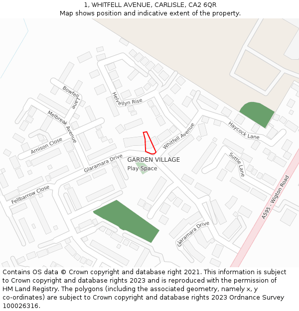 1, WHITFELL AVENUE, CARLISLE, CA2 6QR: Location map and indicative extent of plot