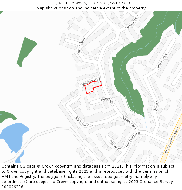 1, WHITLEY WALK, GLOSSOP, SK13 6QD: Location map and indicative extent of plot