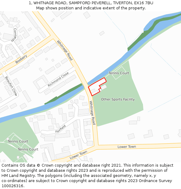 1, WHITNAGE ROAD, SAMPFORD PEVERELL, TIVERTON, EX16 7BU: Location map and indicative extent of plot