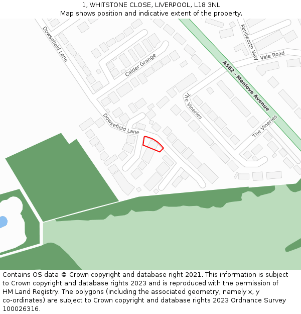 1, WHITSTONE CLOSE, LIVERPOOL, L18 3NL: Location map and indicative extent of plot