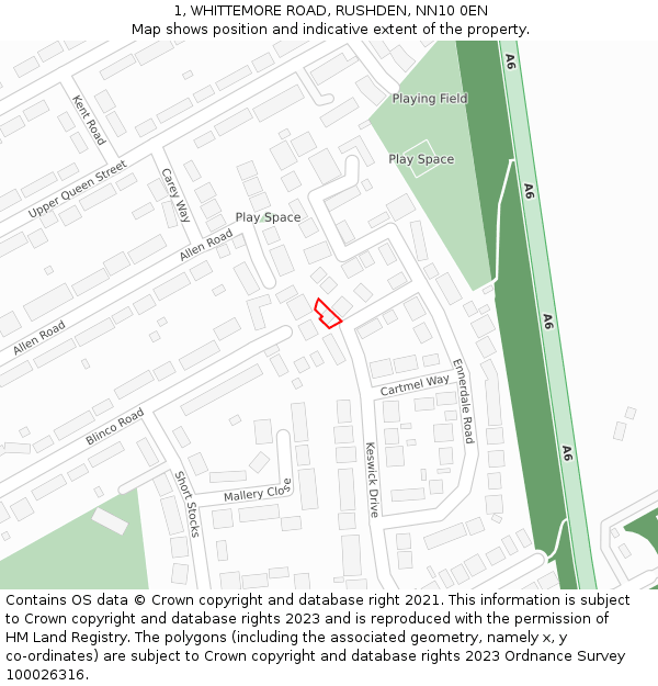 1, WHITTEMORE ROAD, RUSHDEN, NN10 0EN: Location map and indicative extent of plot