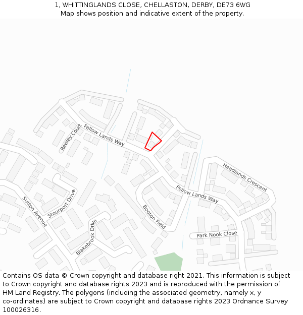 1, WHITTINGLANDS CLOSE, CHELLASTON, DERBY, DE73 6WG: Location map and indicative extent of plot