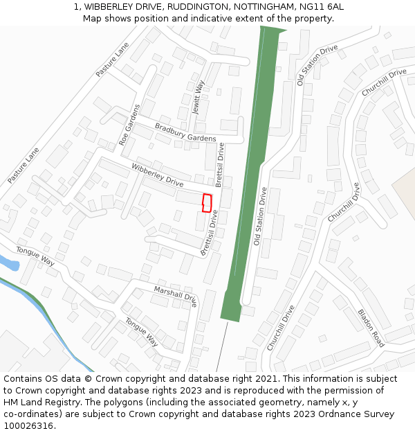 1, WIBBERLEY DRIVE, RUDDINGTON, NOTTINGHAM, NG11 6AL: Location map and indicative extent of plot