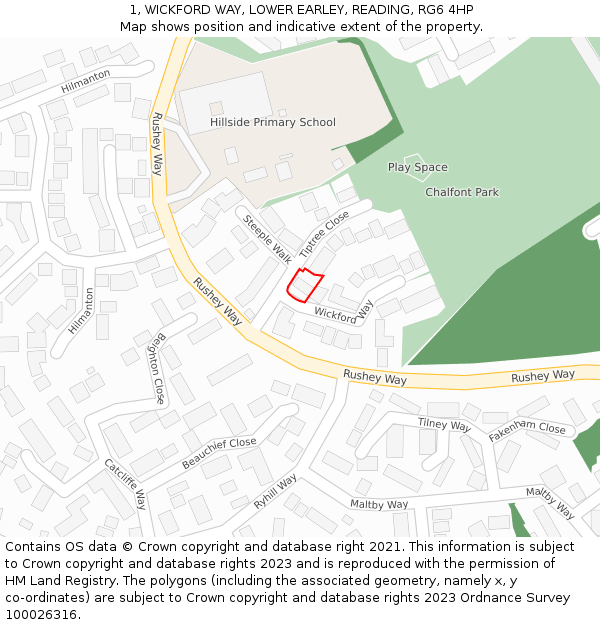 1, WICKFORD WAY, LOWER EARLEY, READING, RG6 4HP: Location map and indicative extent of plot