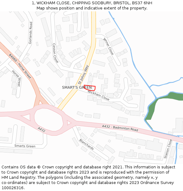 1, WICKHAM CLOSE, CHIPPING SODBURY, BRISTOL, BS37 6NH: Location map and indicative extent of plot