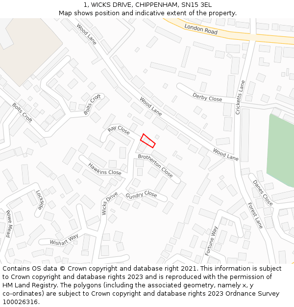 1, WICKS DRIVE, CHIPPENHAM, SN15 3EL: Location map and indicative extent of plot