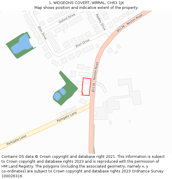 1, WIDGEONS COVERT, WIRRAL, CH63 1JX: Location map and indicative extent of plot