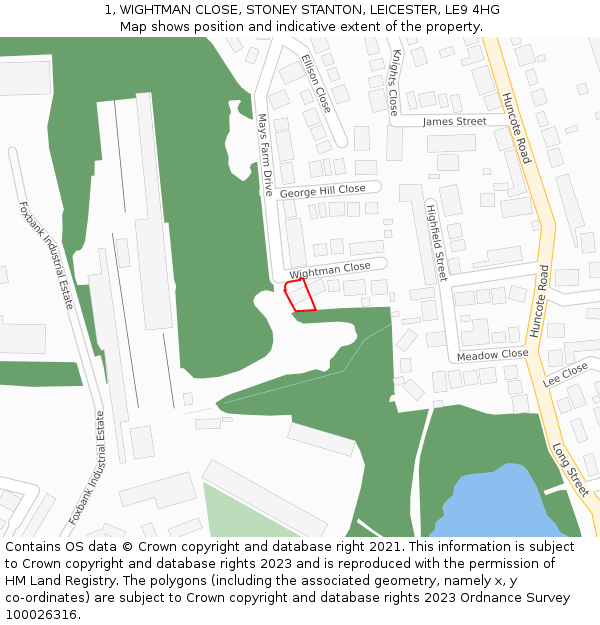 1, WIGHTMAN CLOSE, STONEY STANTON, LEICESTER, LE9 4HG: Location map and indicative extent of plot
