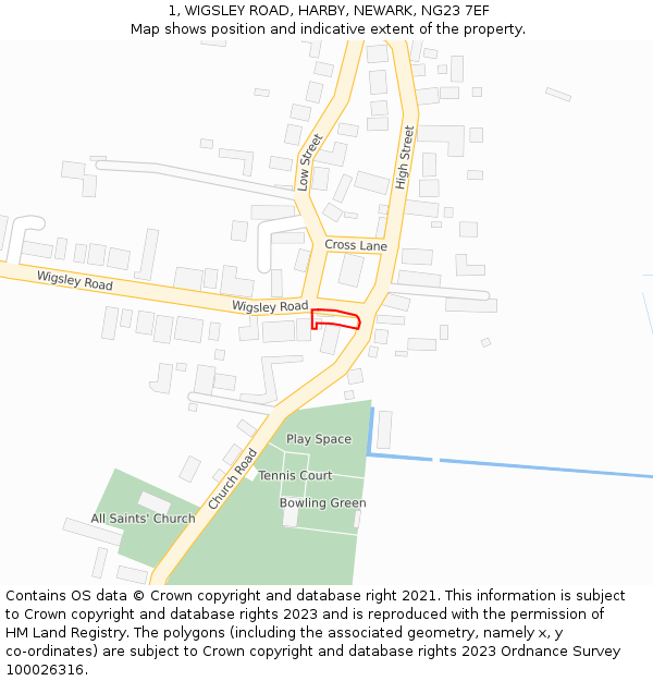 1, WIGSLEY ROAD, HARBY, NEWARK, NG23 7EF: Location map and indicative extent of plot